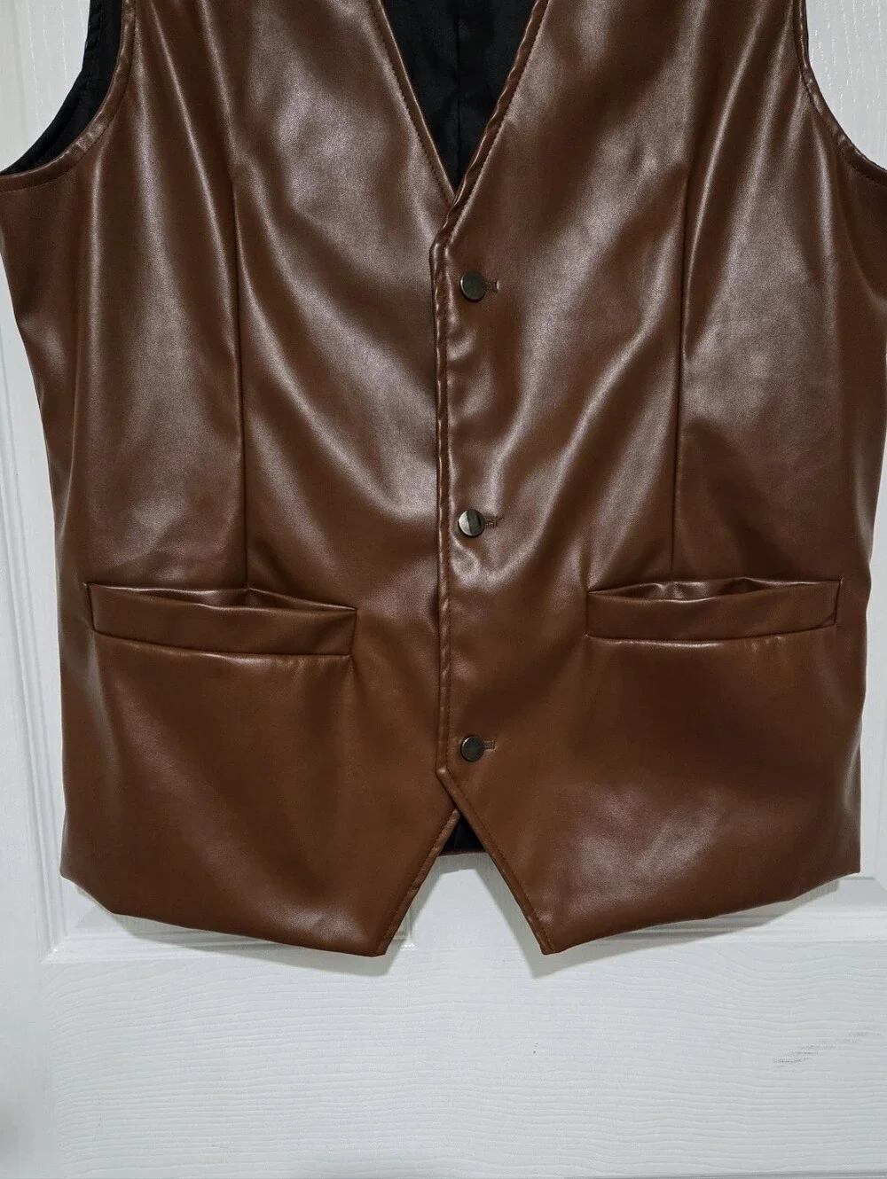 Lars Amadeus Brown Faux Leather Vest Men's Size L Western Biker Retro